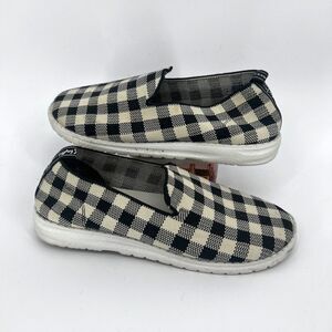 Gypsy Jazz Checkered Plaid Black White Slip On Flats Size 9